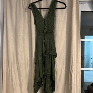 Cute green dress with tie up bodice